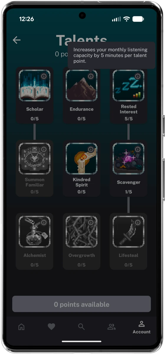 Voxtome talent tree with unlockable skill tiles
