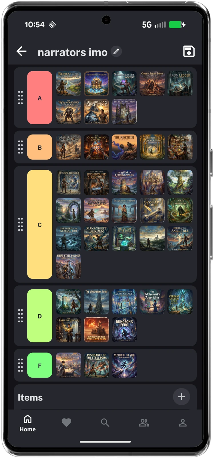 Tier maker ranking book covers into A through F tiers